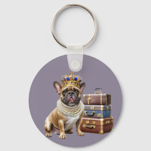 französische Bulldogge mit Koffer und Perlen Keychain