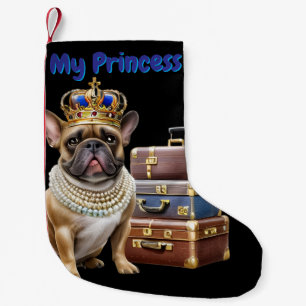 französische Bulldogge mit Koffer und Perlen Small Christmas Stocking
