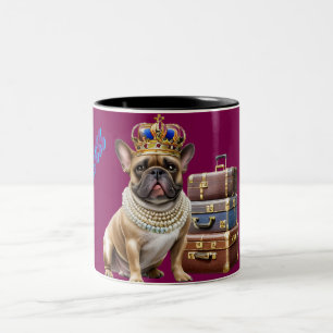 französische Bulldogge mit Koffer und Perlen Two-Tone Coffee Mug