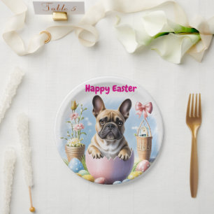 Französische Bulldogge mit Ostereiern  Paper Plate