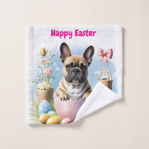Französische Bulldogge mit Ostereiern  Wash Cloth