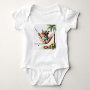 französische Bulldogge mit Palmen auf Hängematte Baby Bodysuit