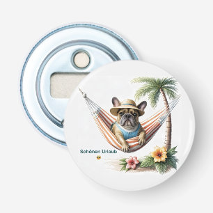 französische Bulldogge mit Palmen auf Hängematte Bottle Opener