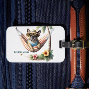 französische Bulldogge mit Palmen auf Hängematte Luggage Tag