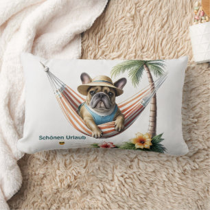 französische Bulldogge mit Palmen auf Hängematte Lumbar Pillow
