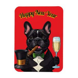 Französische Bulldogge mit Zigarre Neujahr Magnet