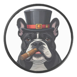 Französische Bulldogge mit Zigarre Vatertag Hockey Puck