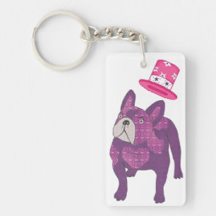 Französische Bulldogge mit Zylinder Shirt Keychain