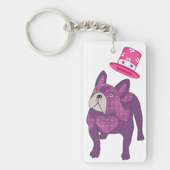 Französische Bulldogge mit Zylinder Shirt Keychain (Front)