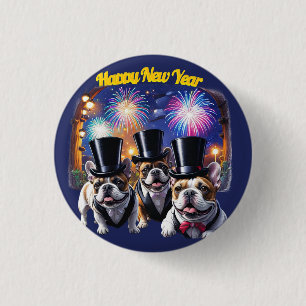 Französische Bulldogge Neujahr Feier 1 Inch Round Button