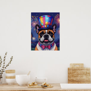 Französische Bulldogge Neujahr Feier Poster