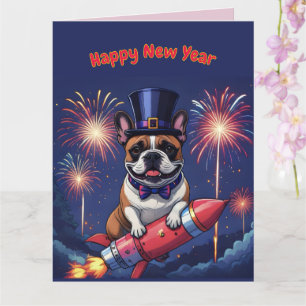 Französische Bulldogge Neujahr lustig  Rakete Card