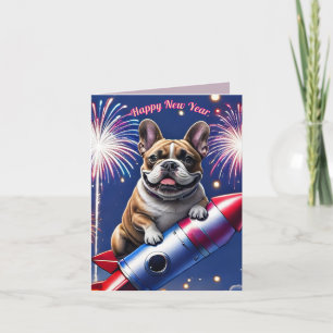 Französische Bulldogge Neujahr lustig Rakete Holiday Card
