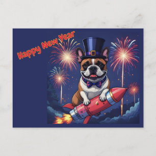 Französische Bulldogge Neujahr lustig Rakete Holiday Postcard