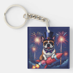 Französische Bulldogge Neujahr lustig  Rakete Keychain