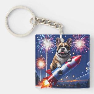 Französische Bulldogge Neujahr lustig Rakete Keychain