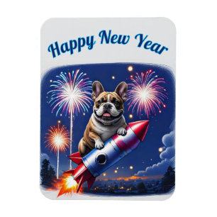 Französische Bulldogge Neujahr lustig Rakete Magnet