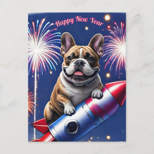 Französische Bulldogge Neujahr lustig Rakete Postcard