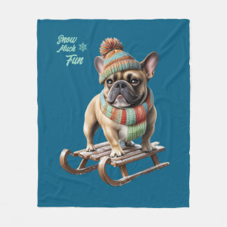 Französische Bulldogge Schlitten Urlaub Fleece Blanket