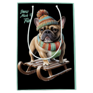 Französische Bulldogge Schlitten Urlaub Medium Gift Bag