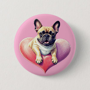 Französische Bulldogge Springt aus Herz 2 Inch Round Button