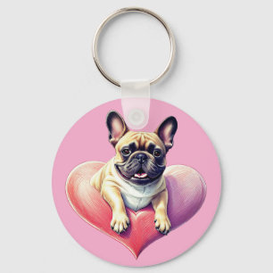 Französische Bulldogge Springt aus  Herz Keychain