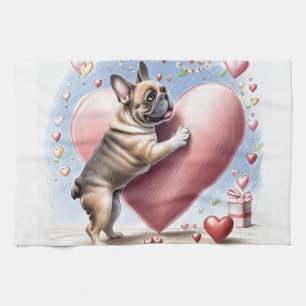 Französische Bulldogge Springt aus  Herz Kitchen Towel