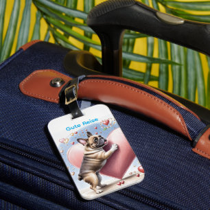 Französische Bulldogge Springt aus  Herz Luggage Tag