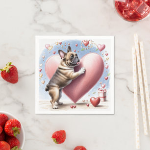 Französische Bulldogge Springt aus  Herz Napkin