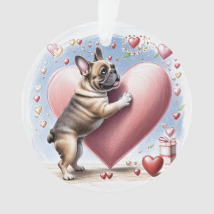 Französische Bulldogge Springt aus Herz Ornament