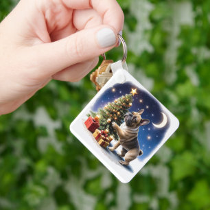 Französische Bulldogge Weihnachtsbaum Keychain