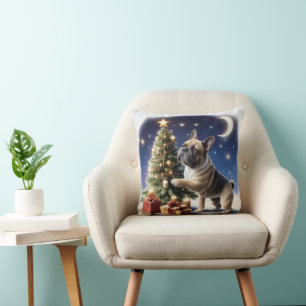 Französische Bulldogge Weihnachtsbaum Throw Pillow