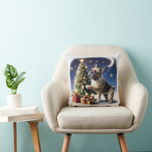 Französische Bulldogge Weihnachtsbaum Throw Pillow