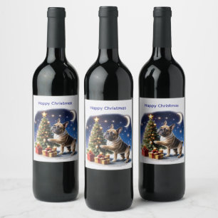 Französische Bulldogge Weihnachtsbaum Wine Label