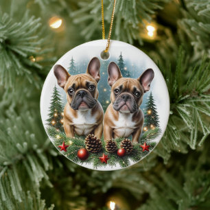 Französische Bulldogge Weihnachtskranz Ceramic Ornament