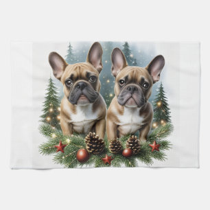 Französische Bulldogge Weihnachtskranz Kitchen Towel
