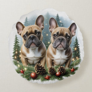 Französische Bulldogge Weihnachtskranz Round Pillow