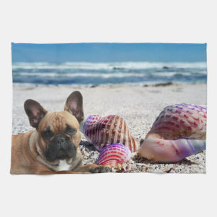 Französische Bulldoggen am Strand Geschirrtuch Kitchen Towel