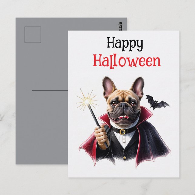  französische Bulldoggen Happy Halloween Postcard (Front/Back)