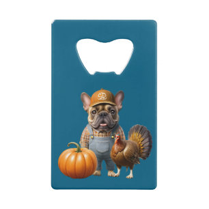  französische Bulldoggen Happy Thanksgiving Credit Card Bottle Opener