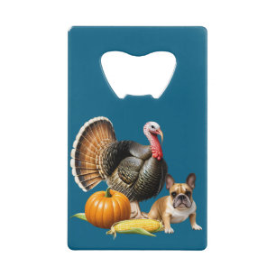  französische Bulldoggen Happy Thanksgiving Credit Card Bottle Opener