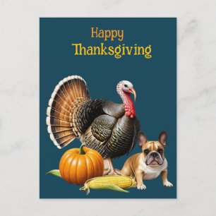  französische Bulldoggen Happy Thanksgiving Holiday Postcard