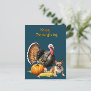  französische Bulldoggen Happy Thanksgiving Postcard