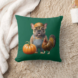  französische Bulldoggen Happy Thanksgiving Throw Pillow