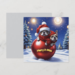 Französische Bulldoggen in roter Weihnachtskugel Holiday Card