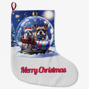 Französische Bulldoggen in roter Weihnachtskugel  Large Christmas Stocking