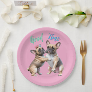 Französische Bulldoggen sehr verliebt Paper Plate