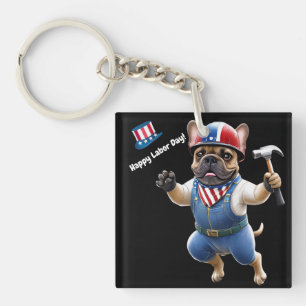 Französischen Bulldoggen Happy Labor Day Keychain