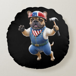Französischen Bulldoggen Happy Labor Day  Round Pillow