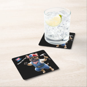 Französischen Bulldoggen Happy Labor Day  Square Paper Coaster